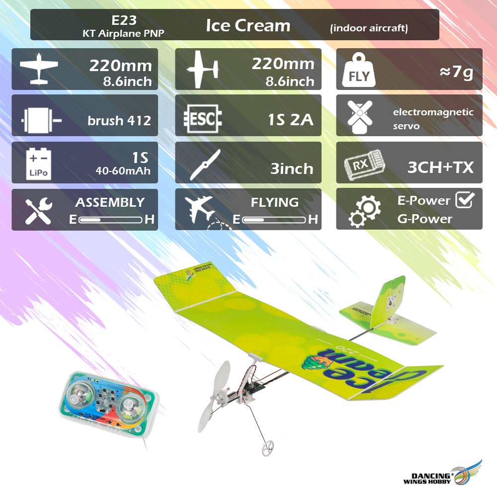 DW-HC Micro ICE CREAM II, Indoor ARF R/C Flyer w/Tx, Complete (image for) DW-HC Micro ICE CREAM II, Indoor ARF R/C Flyer w/Tx, Complete