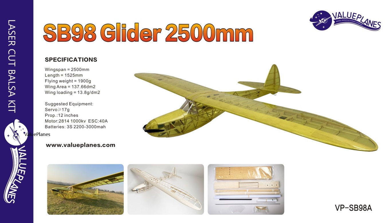 HC-VP SINBAD SB-98 R/C GLIDER or EP KIT 100" COMBO (KIT+PWR.PK) - Click Image to Close