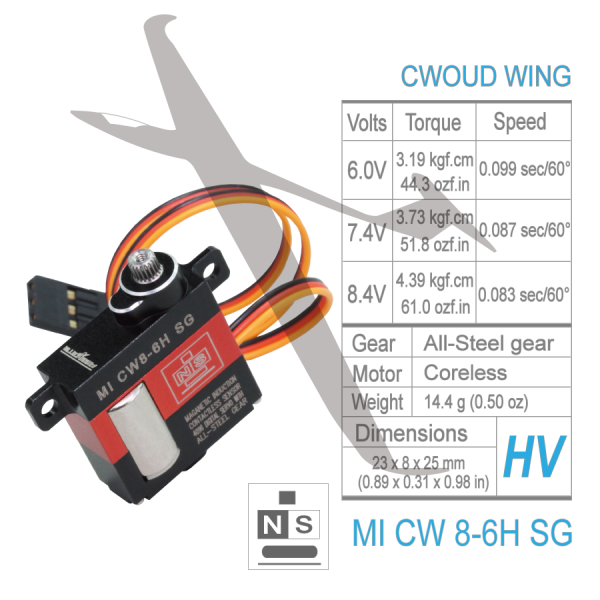 BA MI CW8-6G Digi, Metal Case-Gears, Mag. Induction Wing Servo - Click Image to Close