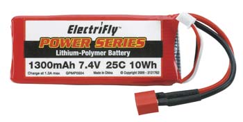 (image for) ElectriFly 1300mAh-7.4V 25C Lipo Battery Pack